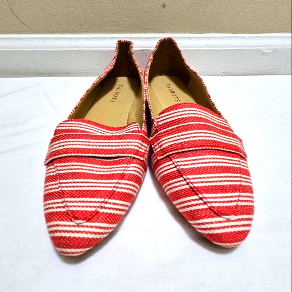 Talbots Francesca Women's Red White Striped Pointed Toe Moccasins Flats Size 7.5 - Picture 3 of 7